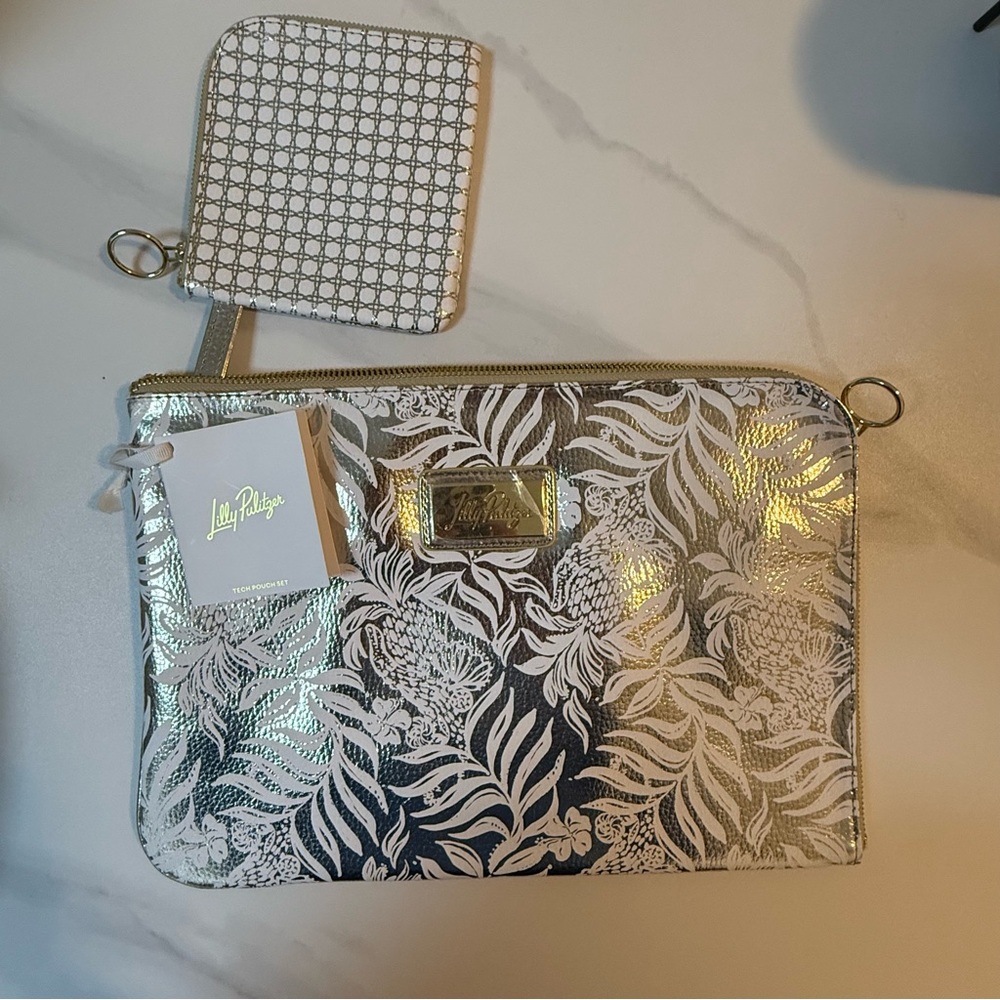 Lilly Pulitzer Padded Tech Sleeve & Small Zip Pouch, Gold Metallic Bon Vivants - Picture 6 of 11
